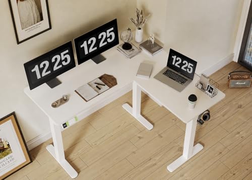 Image of Claiks Electric L-Shaped Standing Desk with Dual Motors 59Inch White