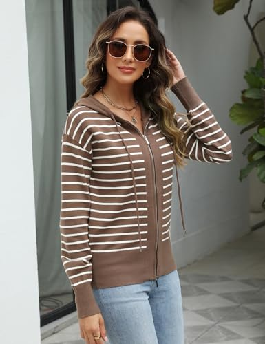 CiCiBird Women’s Striped Cardigan Sweater Lightweight Zip Up Hoodie Cardigans Fall Casual Long Sleeve Tops 20253