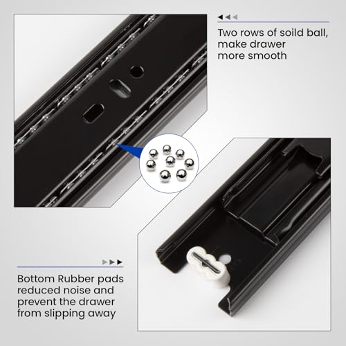 Image of LONTAN 1 Pair Black Side Mount Drawer Slides 12 Inch Heavy Duty Rails