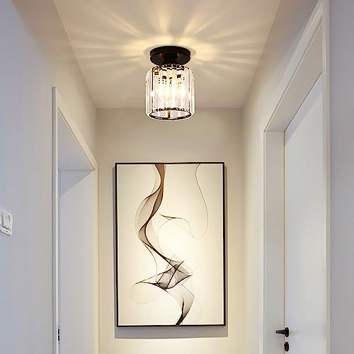 Sxtiger Plafoniera Moderna In Cristallo, Mini Plafoniera In Cristallo Nero E27 Lampadario Rotondo, Per Ingresso Corridoio Cucina Camera Da Letto Soggiorno Illuminazione