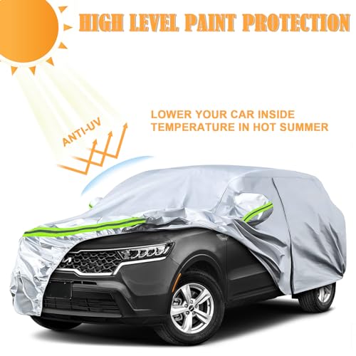 Image of Waterproof Car Covers Replace for 2009-2025 Kia Sorento, 6 Layers Silver All Weather Car Cover with Zipper Door & Windproof Bands for Snow Rain Dust Protection