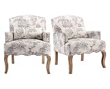 Shunzhi Linen Armchairs Set of 2 Mid Century Modern Accent Chairs Retro Upholstered Vintage Floral S