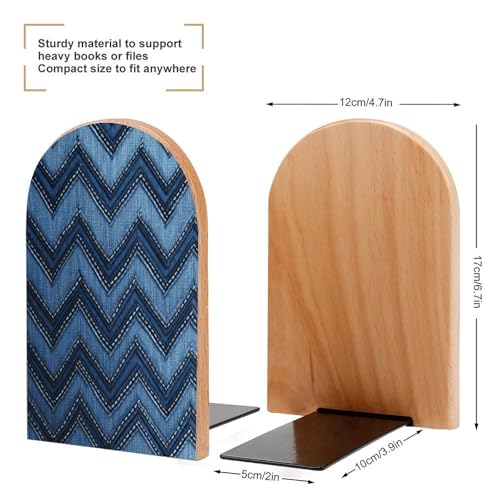 Sujetalibros moderno resistente de madera azul y organizador de libros para estantes 3
