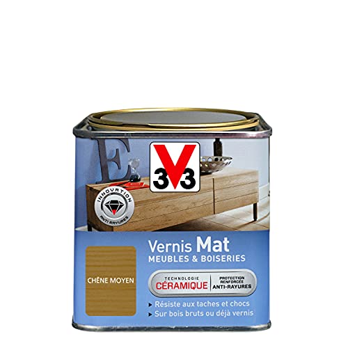 V33 Vernis intérieur Mat meubles & boiseries, Chêne moyen 0,5L