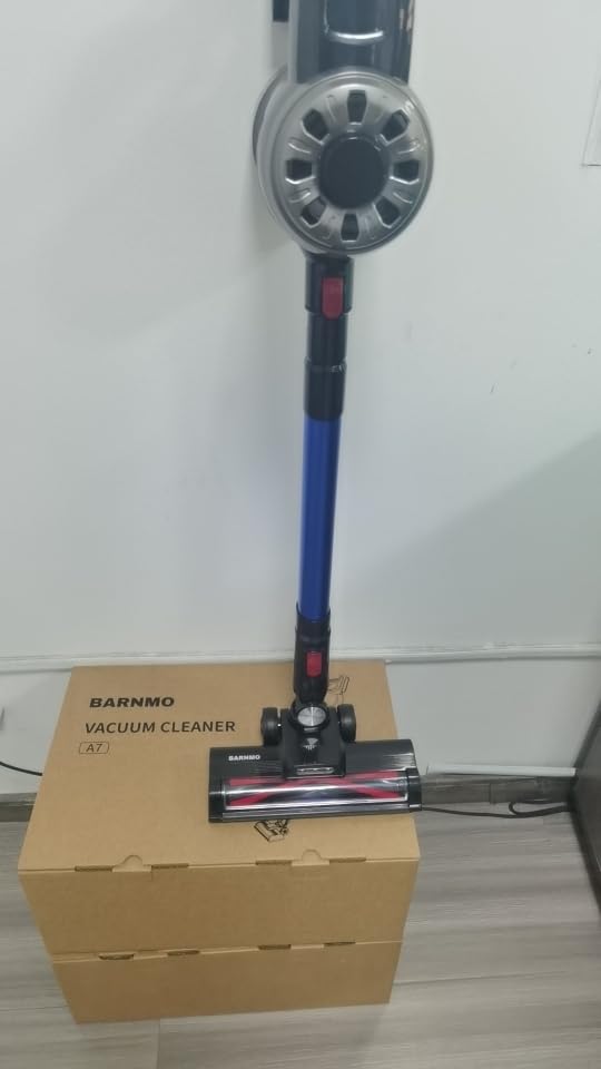 BARNMO Cordless Stick Vacuum, Blue, 45 Min Runtime, LED Headlights, 2-Speed, Telescopic Tube with Attachments