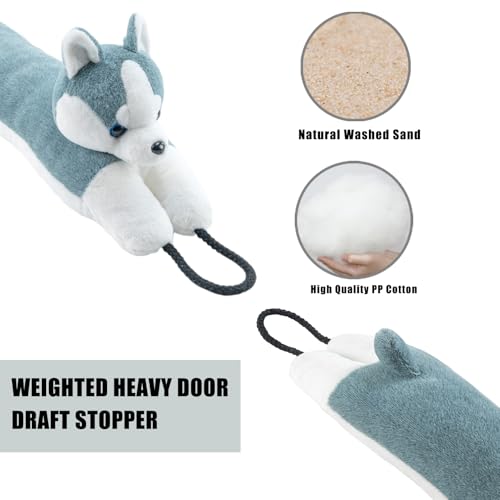 Image of Marwood Under Door Draft Stopper Decorative Wind Stopper 30 inch for Door & Window, Weighted Animal Air Draft Stopper Snake Noise Blocker for Bottom of Door with Hanging Loops - Husky