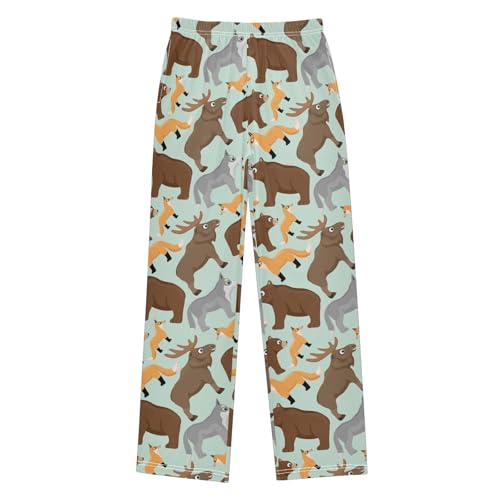 Moose Fox Bear Boys Long Pants Soft Trousers Elastic Waist Kids Lounge Bottoms with Pockets S-XL