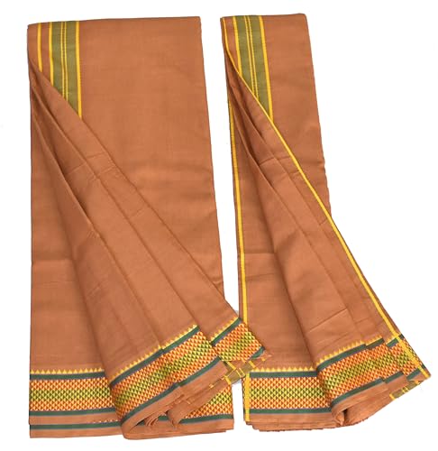 Image of TUNI MANI Men's Panchakacham Dhoti with Angavasthram with Zari Border, Cotton, Size: 9 X 5 (4.0mtr Dhoti, 2.25mtr Towel)