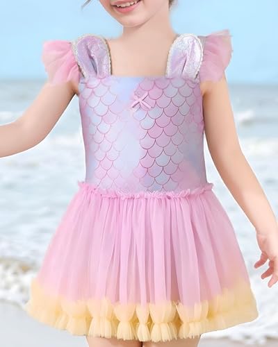 Girls One Piece Swimsuits Quick Dry Beach Swimwear Cute Toddler Swimsuits Ruffle Bathing Suits for 4-12 Years3