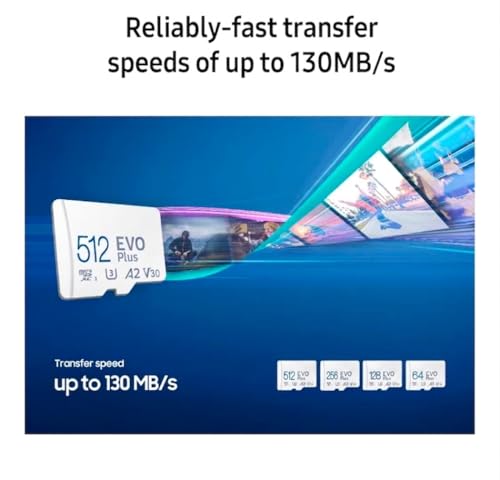 Image of EVO Plus 128GB microSDXC Memory Card, Class 10, V30, A2, UHS-I U3, 130MB /s Read Speed, for Android Smartphones, Tablets, Cameras