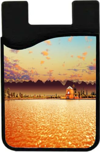 Island Gifting Neoprene Stick-on ID Card Holder for iPhone/Galaxy/Google Android Cases Featuring Image of Morrocco Landmark - Scenical Menara Garden (2), Morocco