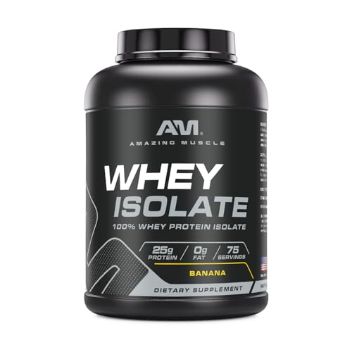 Image of Amazing Muscle Whey Protein Isolate Powder | 25 Grams Protein Per Serving | 100% Whey Isolate | Zero Fat | Made in USA (5 LB, Banana)