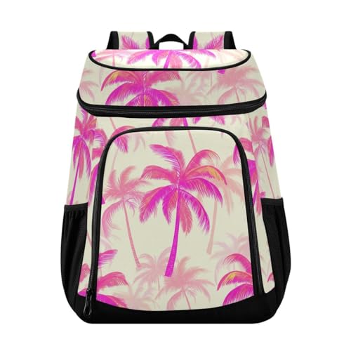 Magenta Coconut Palms Beige Cooler Backpack Leakproof Insulated Lunch Cooler Bag 30 Cans Camping Backpacks for Road Trip Beach Picnic
