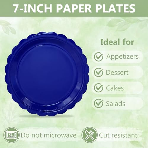 Image of Mulbozy 75 Pcs Royal Blue Paper Plates and Napkins&Forks for Party,25-7 inch
