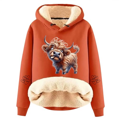 2026 Abrigo de invierno para mujer Cattle hecho de forro polar grueso y cálido de color liso con capucha, naranja, 4XL