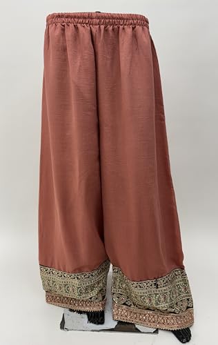 Image of Miss Ethnik Women's Peach Chinon Stitched Top With Stitched Chinon Bottom and Chinon Dupatta Full Sleeve Embroidered Straight Top (ME-1192)