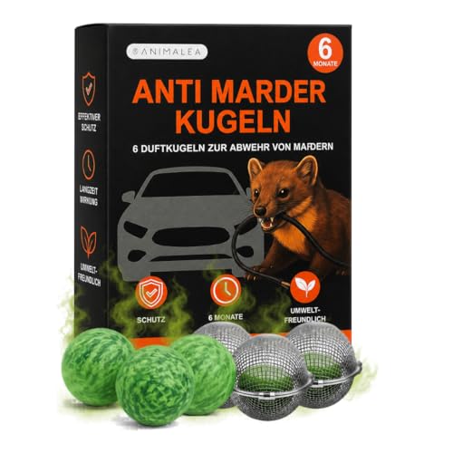 Marderschreck Auto 6 Stück Marderkugeln inkl. 3 Schutzkorb Halterungen | Sichere Befestigung im Motorraum | Marderabwehr Auto Duftkugeln bis zu 6 Monate - Alternative zu Marderspray - Marder Abwehr