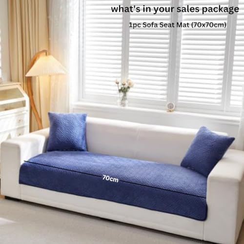Image of HOMETHREADS Innovative Premium Velvet Sofa Cover Mat with PVC Backing for Non-Slip Comfort | (Navy Vrsh, 1 Seater | 70x70cm)