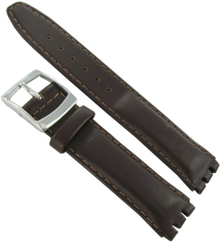 19mm Genuine Oiled Leather Padded Stitched Dark Brown Watch Band Fits Swatch