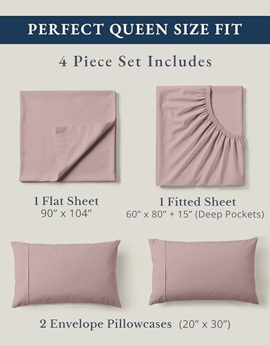 Image of LANE LINEN Queen Size Sheets Set, 100% Organic Cotton Sheet Set, 4 Pc Queen Sheets, Percale Weave, Breathable Hotel Quality Queen Size Deep Pocket Cooling Sheet, Oeko-Tex Sheets - Lilac