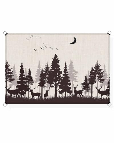 Boanket Sun Shade Sail 8' x 10', Black Forest Rectangular Waterproof Outdoor Sun Shades, Pastoral Deer Animals Silhouette Rustic Shade Cloth for Patio Deck Terrace Garden Lawns Beach Backyard
