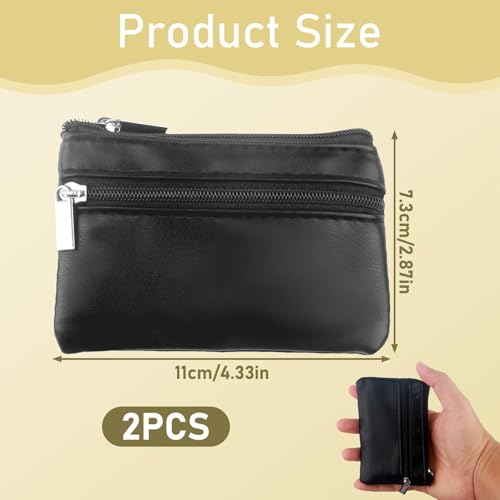 2 PCS Monedero Hombre Negro, 11x8 cm, Monedero de Piel Cremalleras y Argolla para Llaves, Diseño Exclusivo en Cuero Hecho a Mano, Accesorio de Elegancia Duradera y Funcionalidad Superior para Hombre - imagen 2