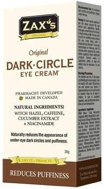 Zax's Original #1 Dark Circle Eye Cream - Reduces Puffiness, Tackles Eye Bags, Leaves Eyes Refreshed, Pharmacist Developed, Natural Ingredients, Made In Canada, 28g