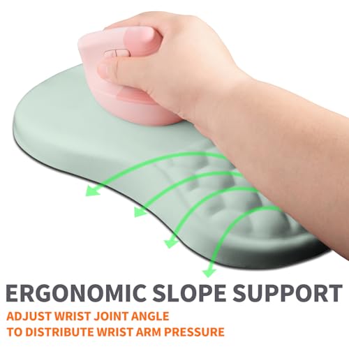 Image of Ergonomic Joint Wrist Support Mouse Pad with Memory Foam Cushion Massage Bump, Carpal Tunnel Pain Relief Mousepad Slope Design for Wrist Rest, 11.8x7.9 in, LightCyan