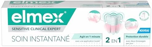 ELMEX - Dentifrice Sensitive Soin Instantané au fluorure – protection durable pour les dents sensibles – agit en seulement 1 minute¹ – cliniquement prouvée – recommandé par les dentistes - 75 ml