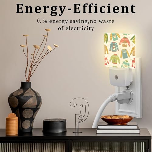 Image of Christmas Ugly Sweaters Night Light for Kids, Winter Holiday Sweaters Night Light Plug in with Dusk to Dawn Sensor, 0.5w Energy Saving Sleep Friendly Nightlight for Hallway Stairway Kitchen Bedroom