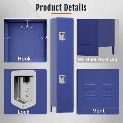 Image of BUTISOW 2 Door Metal Storage Locker for Gym Office, Heavy Duty Steel School | Locker with Lift Up Handle & Recessed Hasp, Slim 2-Tier Lockers for Home Garage, 72 inchH x 12.4 inchW x 15.75 inchD, Blue