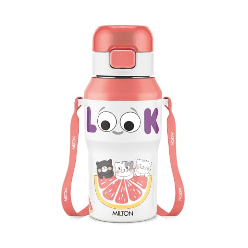 Image of Milton Steel Helio 400 Thermoware Water Bottle 370 ml with One Touch Safety Lock & Twin Lid Sip or Gulp, Long Hours Hot & Cold, Leak Proof, ISI Certified, PU Insulated, for Kids, Gym,School,Light Pink