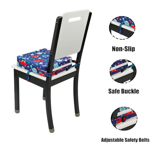 Image of PandaEar Toddler Booster Seat for Dining Table, Portable Increasing Booster Cushion for Kids, Double Strap Safety,PU Anti-Scratch, Non-Slip Bottom (Blue)