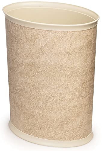 Made In Usa Set Of 2 Faux Beige Leather 5-Gallon Vinyl Waste Basket & Cube Tissue Box Cover #TOP1