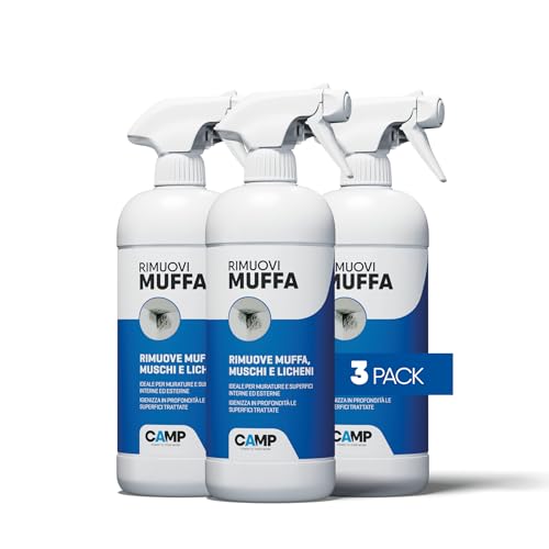 ‎CAMP RIMUOVI MUFFA, Antimuffa igienizzante pronto all’uso, Elimina rapidamente muffe, muschi e licheni, 3x750ml