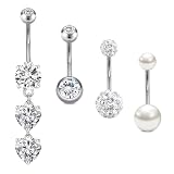 Crdifu Bauchnabelpiercing mit Stein 14G 12mm Chirurgenstahl Silber Piercing Bauchnabel Herz 1,6mm Bauchpiercing
