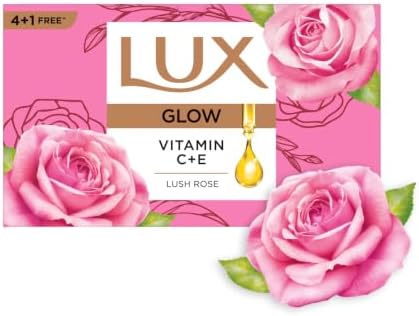 Lux Radiant Glow Bathing Soap infused with Vitamin C & E |For Superior Glow|Buy 4 Get 1 Free|150g