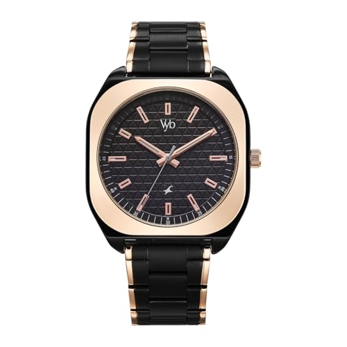 Image of Fastrack Vyb 6.0 Aviator Quartz Black Shaped Dial Men's Watch | Stainless Steel Strap Material Analog | Guys Analog Watches - FV30034KM02W