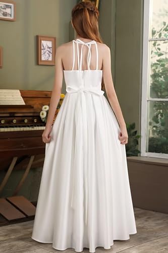 TIANMEI Satin Junior Bridesmaid Dresses Halter Neck Flower Girl Dresses for Wedding2