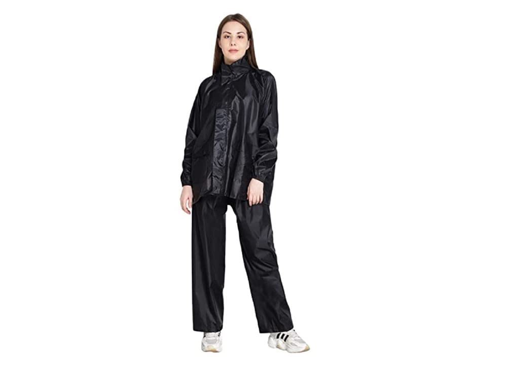 AQUA TREE Solid Polyester Rain Suit for Women's | Racer Black(W)_P