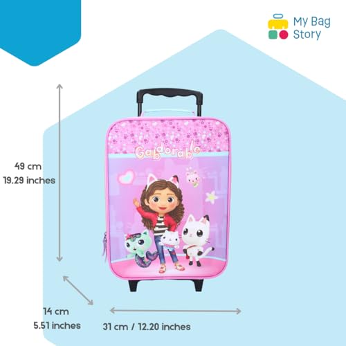 mybagstory - Gabby's Dollhouse - wózek dziecięcy 42 cm - Lekki bagaż kabinowy na kółkach - różowy i fioletowy