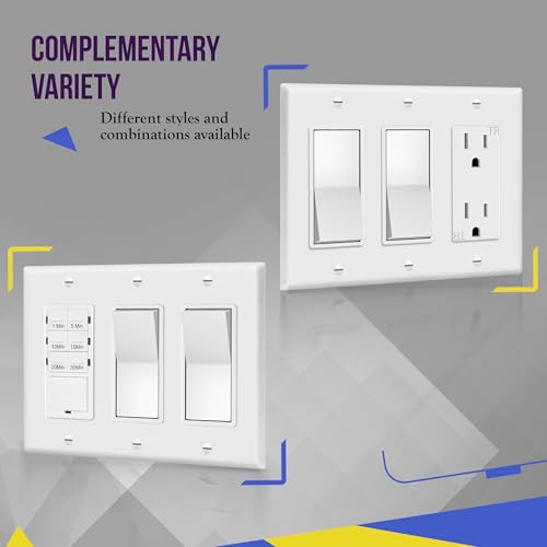 Image of ENERLITES Decorator Light Switch or Receptacle Outlet Wall Plate, Gloss Finish, Size 3-Gang 4.50 inch x 6.38 inch, Polycarbonate Thermoplastic, 8833-W, White , Standard Size , 1 Count ( Pack of 1)