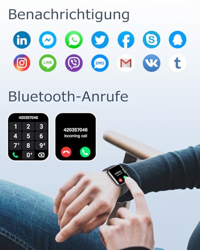 GRV Smartwatch für Damen Herren mit Telefonfunktion,Fitnessuhr mit Pulsmesser SpO2 Schlafmonitor...
