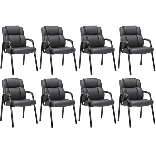 Image of CLATINA Classic Leather Soft Reception Chair with Padded Armrests and Metal Frame, Executive Guest Chair for Office Computer Desk Conference Waiting Meeting Room, Black (8 Pack)