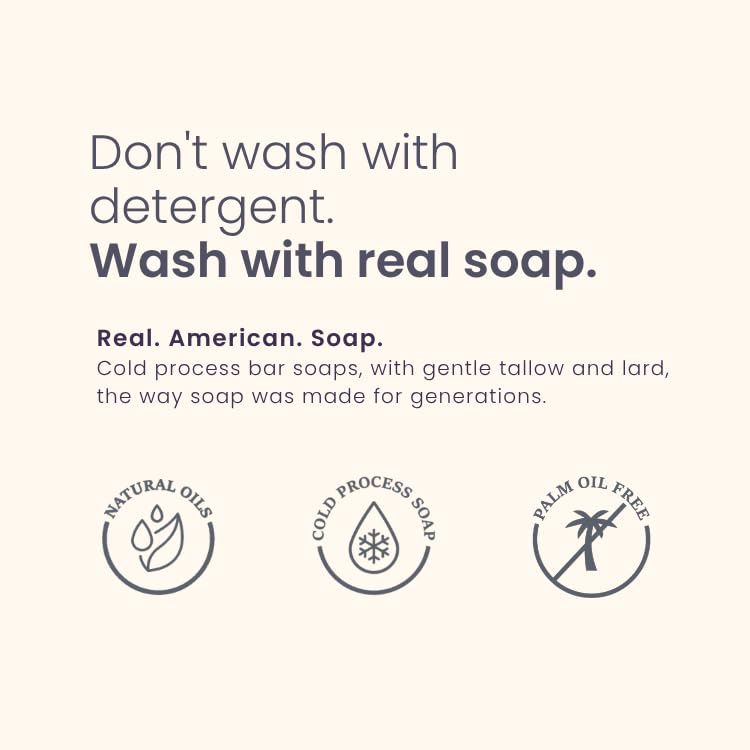 Real American Soap, Clean & Unscented (Single 5oz Bar) – Long-Lasting, Moisturizing Natural Bar Soap with Grass-Fed Tallow, Gentle Lard, & Coconut Oil for All Skin Types & Daily Use (1) image 5