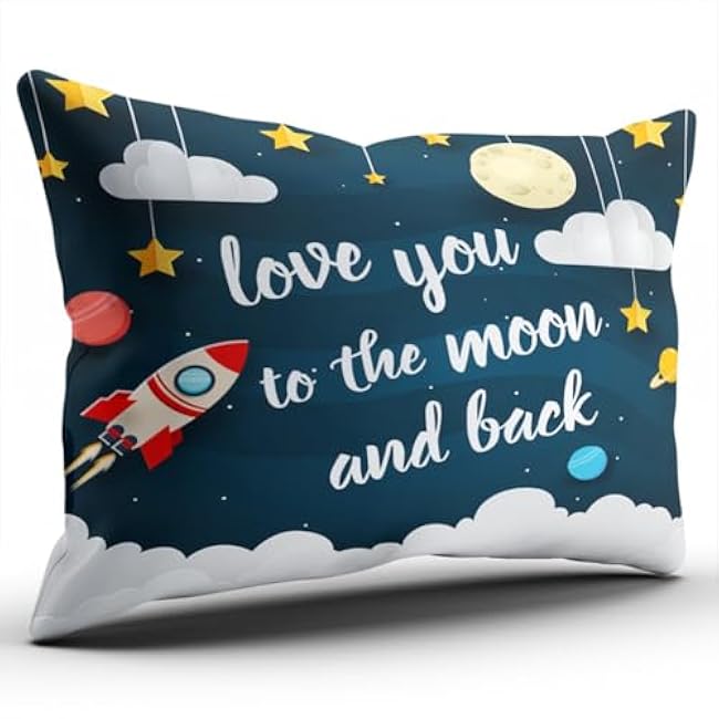WEINIYA Bedroom Custom Decor Love You to The Moon and Back Colorful Throw Pillow Cover Cushion Case Fashion One Sided Printed Design Boudoir 12x18 Inches