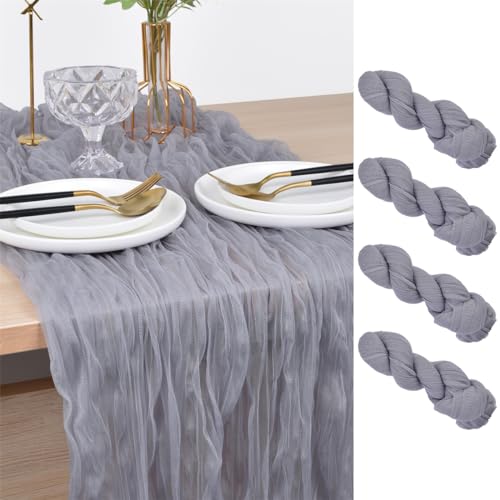 Chemin de table sans repassage en gaze gris clair pour déco rapide - 2