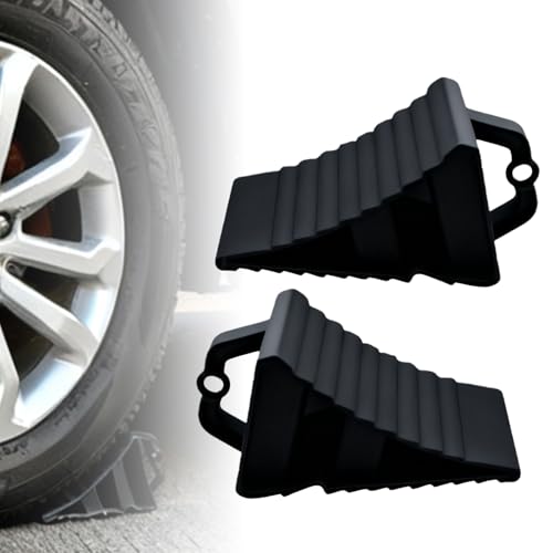 GOEDCH Cale de roue avec poignée : Lot de 2 Noir antidérapant Portable Cales de roue pour remorque, 20x12x11 cm Plastique Cale de roue, Cales de roue pour caravane, Cales de frein pour remorque pour