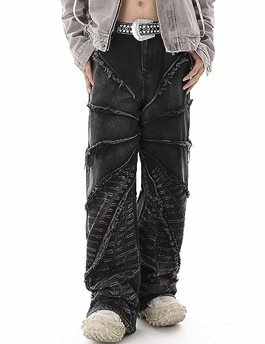Mens Y2k Ripped Jeans Hip Hop Distressed Destroyed Pants Wide Leg Baggy Demin Joggers Streetwear3