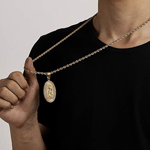 ROWIN&CO Mens 18K Gold Hip Hop Iced Out Bling Micro Pave Artificial Diamond Oval Virgin Mary CZ Pendant with 20/24/30 inchs Gold Rope Chain3